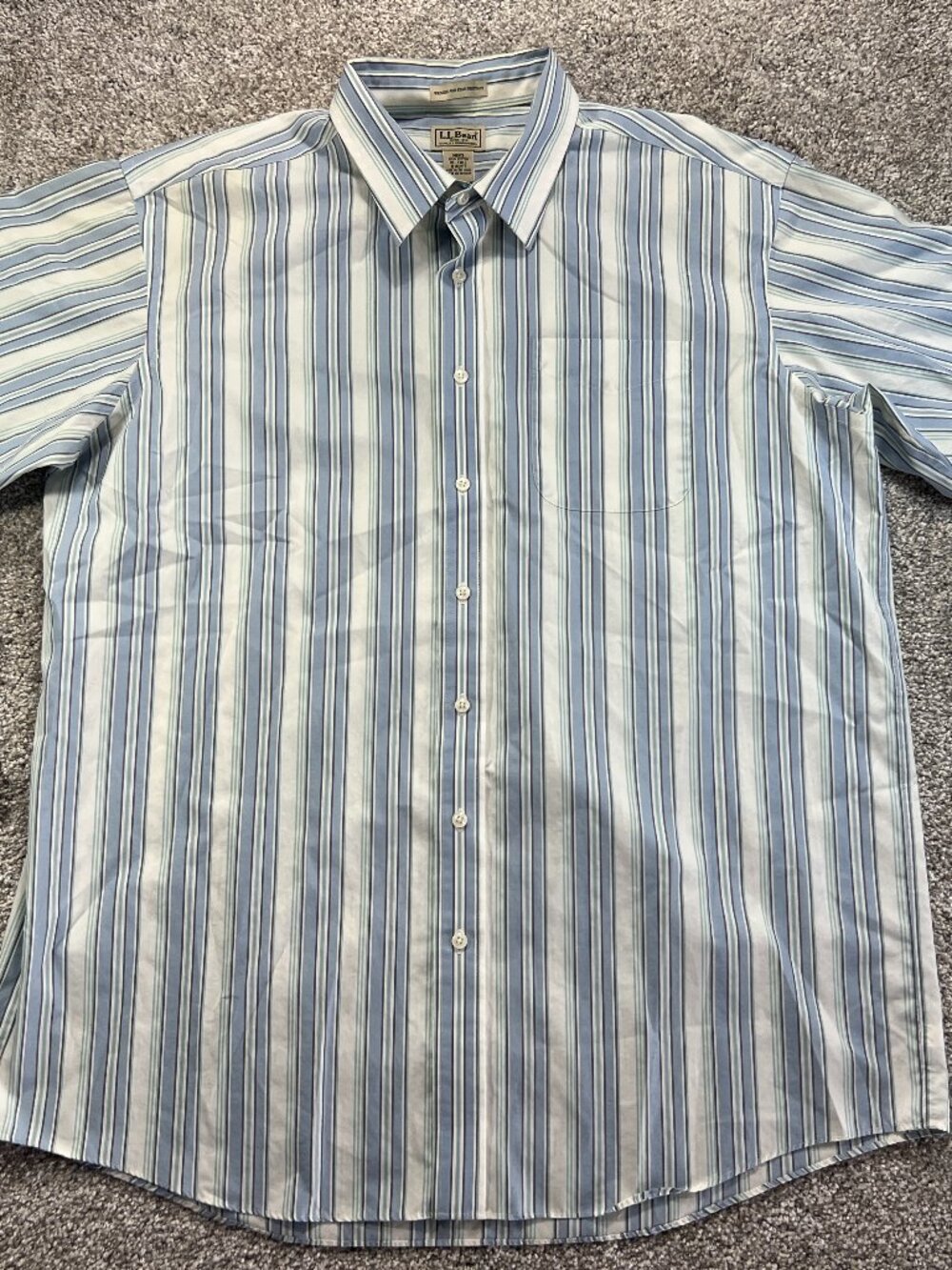 L.L.Bean Men’s Blue Green Striped Oxford Button-Up Shirt XL Tall